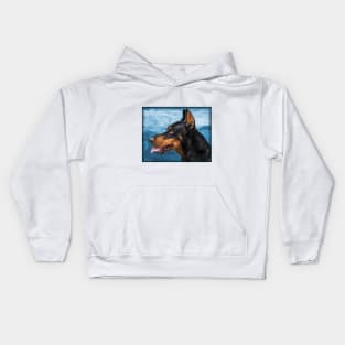 Gorgeous Doberman Painting on Blue Background Kids Hoodie